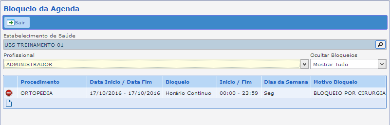 Bloqueio Agenda